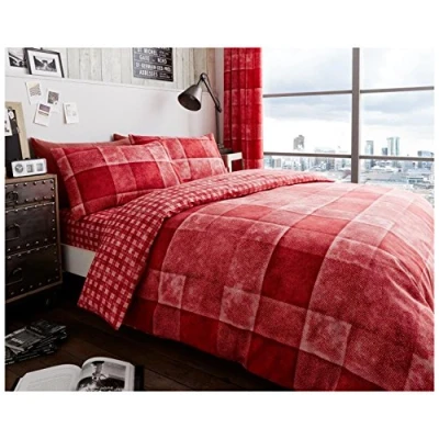 Image of GC GAVENO CAVAILIA Checked Duvet Cover Double (200cm x 200cm) Quilt Bedding Set Bed with 2 Pillow Cases Red
