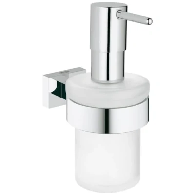 Image of GROHE Essentials Cube Holder with Soap Dispenser, Chrome Finish, Concealed Fastening 40756001