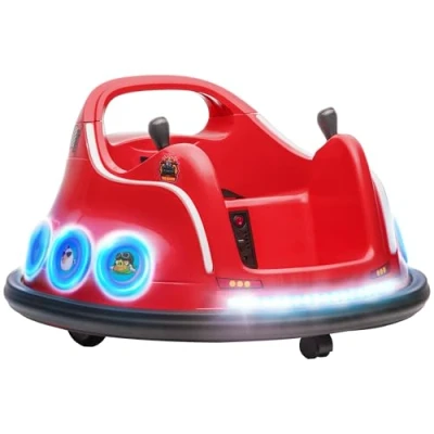 Image of AIYAPLAY Angry Bird Licensed 12V Kids Bumper Car, 360 Degree Rotation Battery Powered Waltzer Car with Joysticks, Remote Control, Music USB LED Lights Red