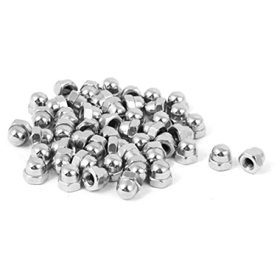 Image of Sourcingmap Hex Cap Nuts 50Pcs M3 Dome Carbon Steel Hexagon Decorative Nut for Screws Bolts Silver Tone