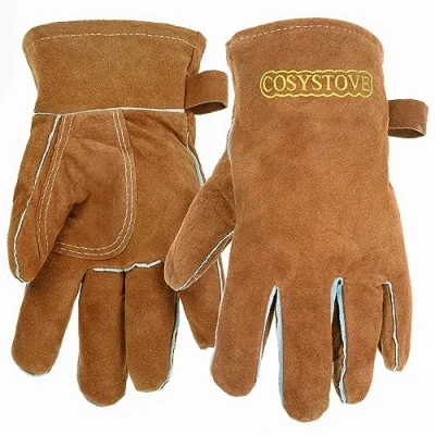 Image of Cosystove Genuine Full Leather Heavy Duty Heat Resistant Gloves for Woodburner, Multi Fuel Stoves Safety Gauntlet Also BBQs Pizza Ovens