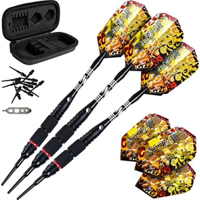 Image of Viper by GLD Products Unisex 80% Storage/Travel Case, Knurling, Jaguar 80 Tungsten Soft Tip Darts with Storage Travel Case Medium Knurling 18 Grams, Black, Two Wide Knurled Sections UK