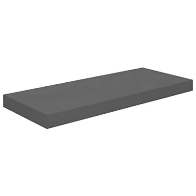 Image of vidaXL Floating Wall Shelf with Invisible Mounting System, High Gloss Grey, 60x23.5x3.8cm MDF and Metal, Suitable for Home &amp; Office