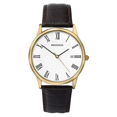 Image of Sekonda Men&#039;s Analogue Quartz Watch with 38mm Alloy Case, White Dial and Leather Upper Strap 3676