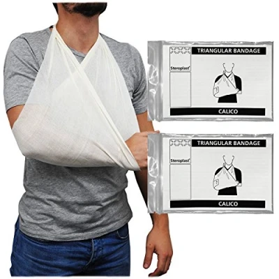 Image of Steroplast Calico Cotton Triangular Arm Sling Shoulder Support Bandage Dressing, 90cm x 127cm 2 Pack