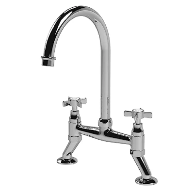 Image of Nuie KB306/KB316 KB306 ǀ Traditional Kitchen Bridge Sink Mixer Tap with Crosshead Handles, 385mm x 210mm, Chrome