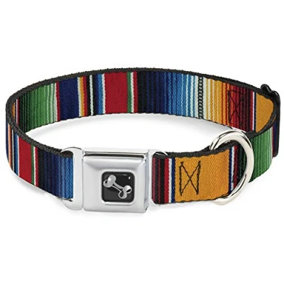 Image of Buckle Down Seatbelt Dog Collar Zarape2 Vertical Multi Color Stripe 1&quot; Wide Fits 11 17&quot; Neck Medium
