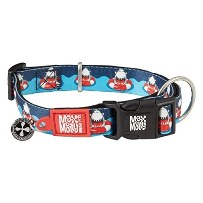 Image of Max &amp; Molly Smart ID Dog Collar with Gotcha! QR Pet Safety Tag and Custom Profile, Soft Padded Neoprene, Waterproof, Machine Washable Dogs, Frenzy The Shark, L (15 25&quot;)