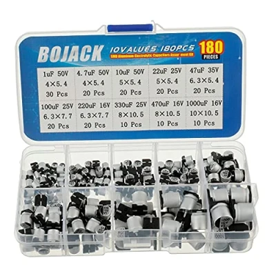 Image of BOJACK 10 Values 180 Pcs 1uF 1000uF SMD Aluminum Electrolytic Capacitors Assortment Kit