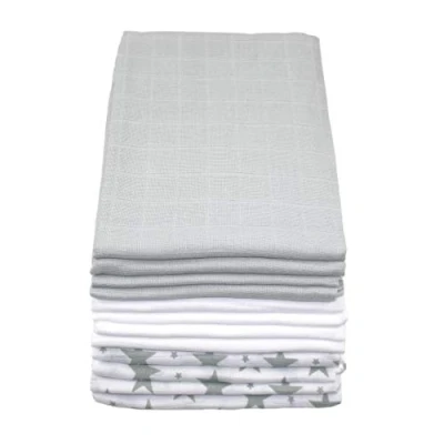 Image of MuslinZ 12 Pack Muslin Cloths 70 x 70cm 100% Pure Cotton Burp Multi Use Squares (Grey Star Combo)