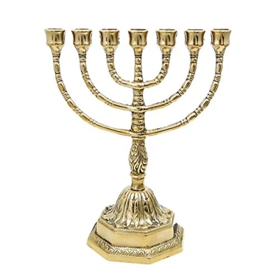 Image of NKlaus Brass Candle Holder, 23cm Menorah (10204), Polished, Clear, 15mm Diameter, 0.65kg, Tabletop, Christmas