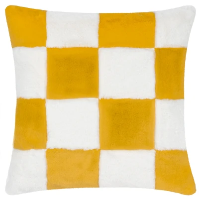 Image of Heya Home Cozee Check Faux Fur Filled Cushion Rust Size 50 cm x