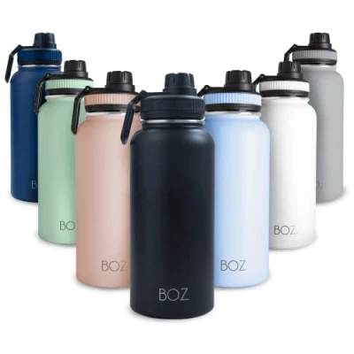 Image of BOZ Stainless Steel Water Bottle 1l, Insulated Bottle, Wide Mouth BPA Free 1 Litre Vacuum Double Wall Metal Thermal Matte Black