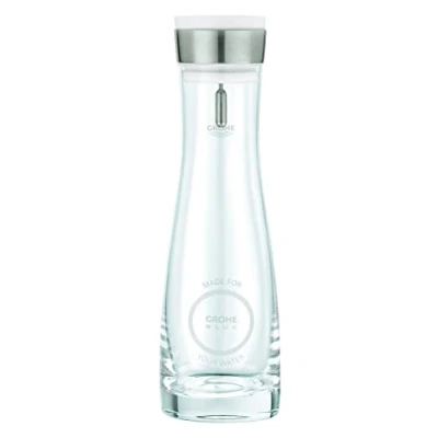 Image of GROHE Blue Crystal Glass Carafe with Lid Set (Stainless Steel Tilt Lock, BPA Free Water Jug 1l, Plastic for Closing, Dish Washer Safe, Integrated Sieve to Hold Back), 40405001