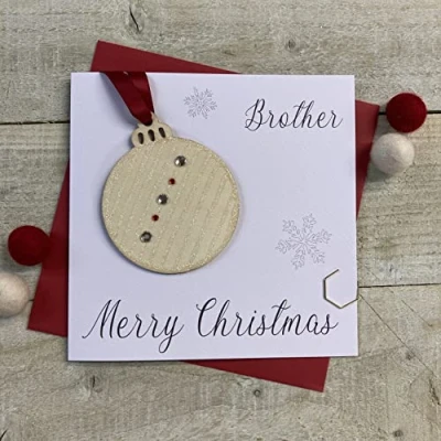 Image of Brother Wooden Glittered Christmas Bauble (XB6 BRO) Handmade by White Cotton Cards