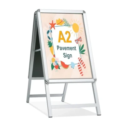 Image of STANDNEE Pavement Sign Frame Board Double Sided Display A Poster Stand Holder for Advertising (Silver A2)