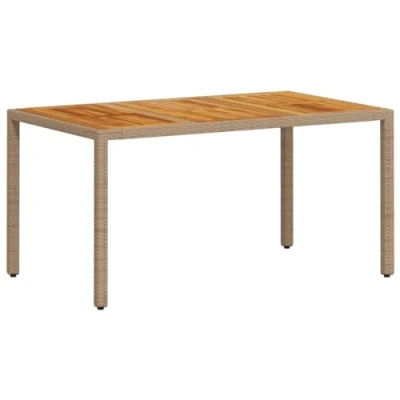Image of vidaXL Garden Dining Table in Beige Poly Rattan with Acacia Wood Top &amp; Powder Coated Steel Frame for Outdoor, Patio, Garden, Deck Use 150x90x75 cm