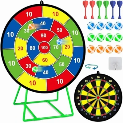 Image of 29 Inches Kids Dart Board Set,Double Sided with Bracket,12 Sticky Balls,6 Darts,Indoor &amp; Outdoor Party Games Toys Gifts for 3 4 5 6 7 8 9 10 11 12+ Year Old Boys Girls and Adult