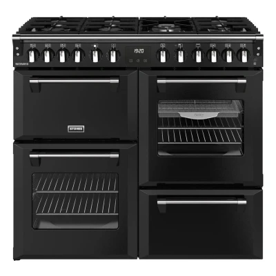 Image of STOVES Richmond 100DF Dual Fuel Range Cooker Black &amp; Chrome, Black,Silver/Grey