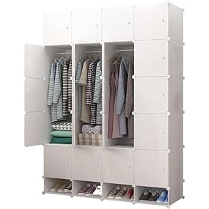 Image of MAGIC SELECT Wardrobe Modular, Module Shelving, Modular Clothes Organizer for Home, Storage Shelf Bedroom, 20 Modules, 2 Bars, 192x140 cm, White