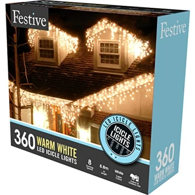 Image of UK Gardens Christmas Decor 4 Way 360 Snowing Icicle Lights in Warm White Holiday Xmas Decoration