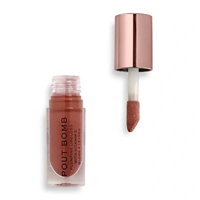 Image of Revolution Beauty London Pout Bomb Plumping Gloss, High Shine, Rich Pigment, Soft Tingle Effect, Cookie Deep Nude