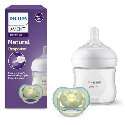 Image of Philips Avent Natural Response Baby Gift Set, Bottle 4oz/125ml with T2 (0m+ Teat), Ultra Air Pacifier, Model SCD837/10