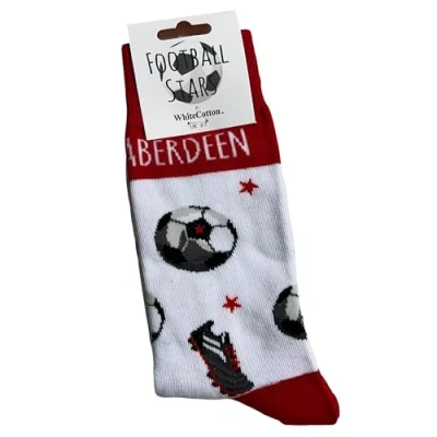 Image of WHITE COTTON CARDS Aberdeen The Dons FC Football Club Fan Novelty Socks. Size UK Small 2 7 (S FN16 S)