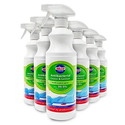 Image of Nilco Antibacterial Cleaner and Sanitiser 1 Litres Multi Surface Spray x 6 Bottles
