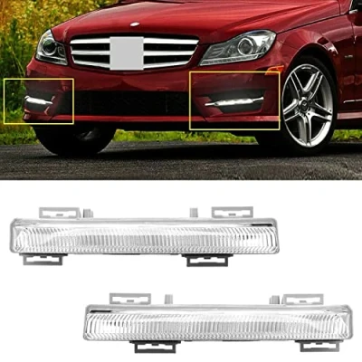Image of Left Right LED Daytime Running Lights DRL Fog Lamp Compatible with Mercedes C E SLK Class W204 S204 C180 C200 C220 C250 C300 C320 2007 2014 (Pair)