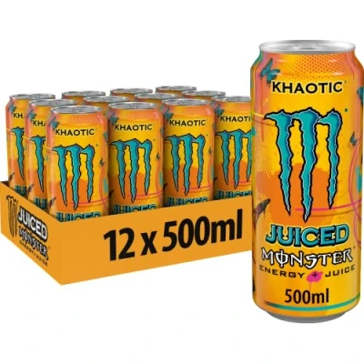 Image of Monster Energy Juiced Khaotic Caffeine Drink with Tropical Citrus Flavour in Practical Disposable Cans (12 x 500 ml)
