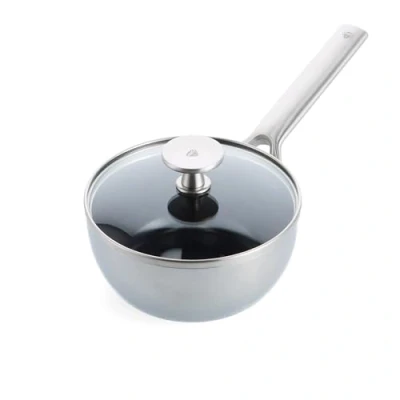 Image of Blue Diamond Cookware Triple Steel Stainless Reinforced Ceramic Nonstick 16 cm/1.2 Litre Chef Sauté Pan with Lid, Tri ply, PFAS Free, Multi Clad, Induction, Oven Safe, Silver