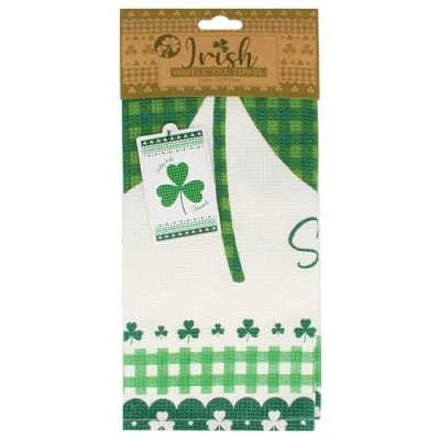 Image of Shamrock Gift Company Waffle Tea Towel &#039;Lucky Irish Shamrock&#039; 100% Cotton