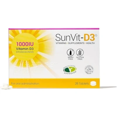 Image of SunVit D3 Vitamin 1000 iu High Strength D Tablets Support the Maintenance of Bone, Teeth, Muscle &amp; Immune System Made in UK GMP Approved Dairy Gluten free Vitamins 28