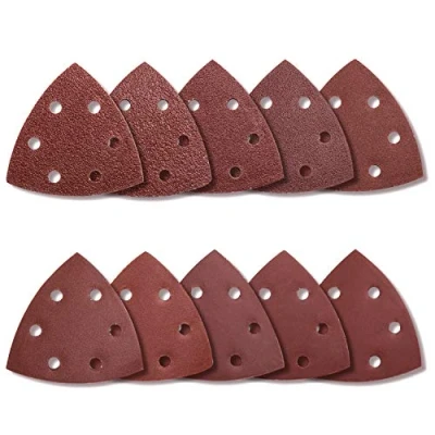Image of 100 Pieces Triangle Sandpaper Sanding Sheets Sander Grinder Pads Hook and Loop Assorted 40/60/80/100/120/180/240/320/400/800 Grits for Polishing