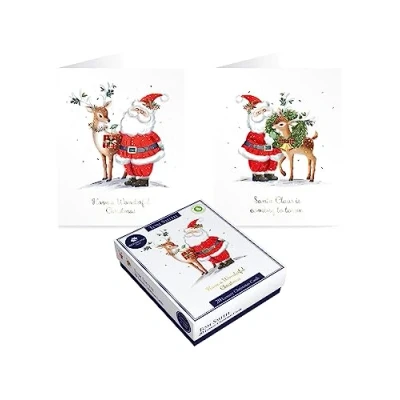 Image of Tom Smith 20 Boxed Luxury Charity Christmas Cards 2 Santa &amp; Reindeer Designs