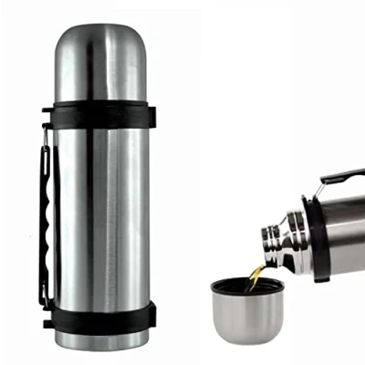 Image of 1.2 Litre Stainless Steel Multi Purpose Flask Insulated Vacuum Travel Tea/Coffee Bottle with Handle Single Hand Drinks Pouring System Drinking Cups