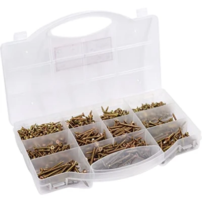 Image of Connex DP8500130 Universal Screw Assortment 900 Pieces Various Sizes Countersunk Head TX Drive Full Thread Yellow Galvanised Set Box