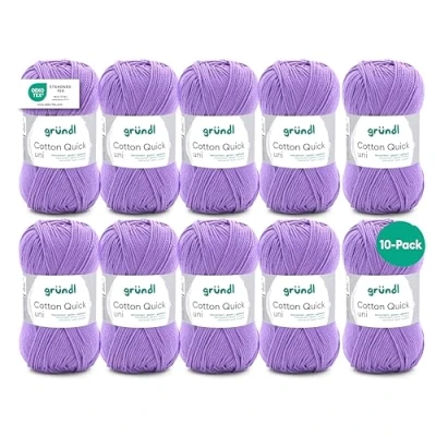 Image of Gründl Cotton Quick Plain Value Pack 10 x 50g Balls (Heavy Duty Wool, Easy Care Washable 100% Thread, 50g/125m, 3 4, 50g) Lavender