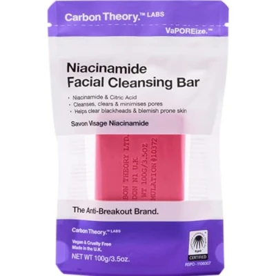 Image of Carbon Theory Niacinamide Face Wash Bar Pore Cleanser &amp; Blackhead Remover Facial Cleansing with Citric Acid Vegan for Acne Prone Skin Blemish VaPOREize, 80g