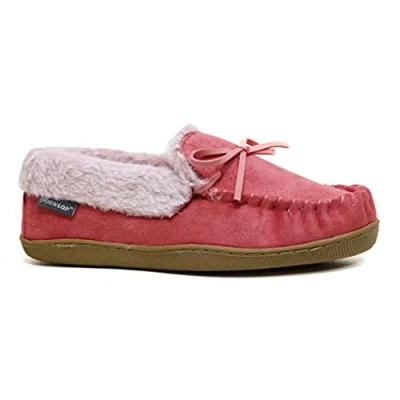Image of DUNLOP Ladies Moccasin Slippers New Machine Washable Faux Sheepskin Fur Cosy with Memory Foam (Pink Mocc, UK Footwear Size System, Adult, Women, Numeric, Medium, 4)