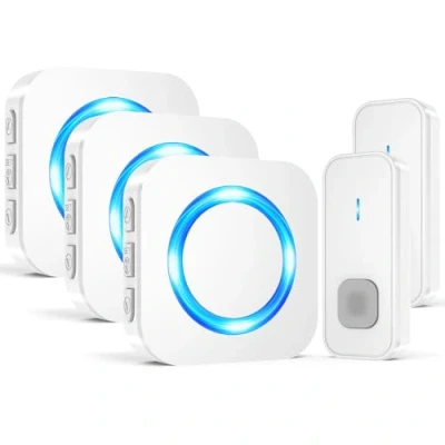 Image of SURFOU Wireless Doorbell, Waterproof Cordless Remote Door Bells Chime Battery Operated over 1300ft Range Doorbells Kit, 2 Push Button 3 Plug in Receiver with 55 Ringtones 5 Volume LED Flash Entry Bell
