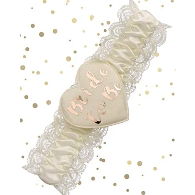 Image of Alandra Party RG Cream &amp; Rose Gold Heart Shaped Bride to Be Garter, 18 x 7 4 Centimeters