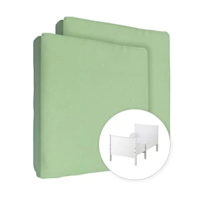 Image of 2X Jersey 100% Cotton Fitted Sheet for 160 x 80 cm Extendable Toddler Junior Bed Mattress (Green)
