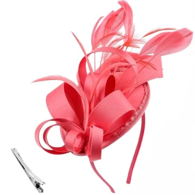 Image of DRESHOW Fascinators Hat Ribbons Feathers on a Headband Clip Cocktail Tea Party Headwear for Girls and Women