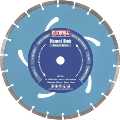 Image of Faithfull FAIDB300C Paving Slab, Concrete, Brick and Roofing Tiles, General Purpose Diamond Cutting Blade, Blue, 300 mm (12 Inch)