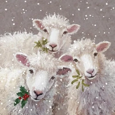 Image of 20 Napkins Winter Curious Sheep as Table Decoration Paper with Motif Also for Decoupage and 33 x cm