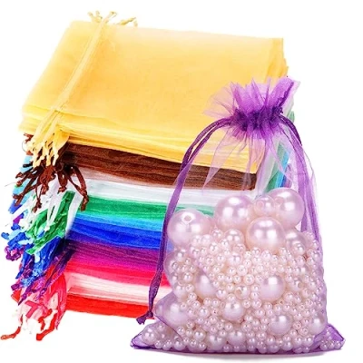Image of G2PLUS Mix colored Organza Gift Pouches, 10x15 CM Medium Favour Bags, 100 PCS Wedding Jewelry Clear Mesh Pouches Perfect for Wedding, Christmas, Birthday, Anniversary