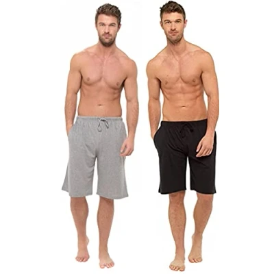 Image of BRANDBUYS Mens Two Pack Shorts Cotton Sleepwear Lounge Wear Pyjama (XX Large, Grey &amp; Black)
