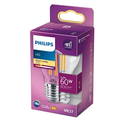 Image of Philips LED Premium Classic P45 Lustre Light Bulb [E27 Edison Screw] 6.5W 60W Equivalent, Warm White (2700K), Non Dimmable